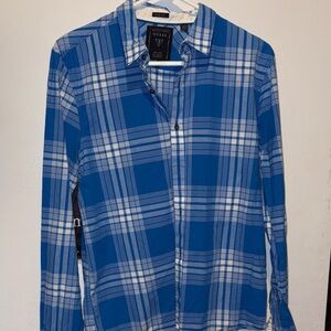 Guess Blue and White Checkered Shirt Medium Slim Fit